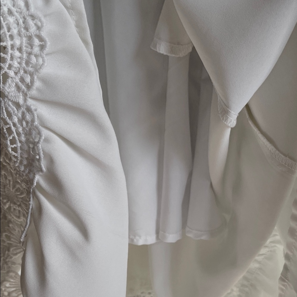 White Maxi Dress with lace, smocked, pockets, flutter sleeve, spring summer - Picture 9 of 16
